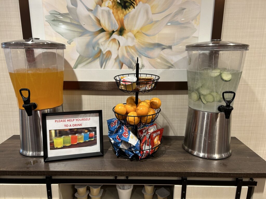 Snacks and refreshments - or the Hydration Station - set up and ready for residents and guests alike. At Traditions of Medina in Medina, OH.